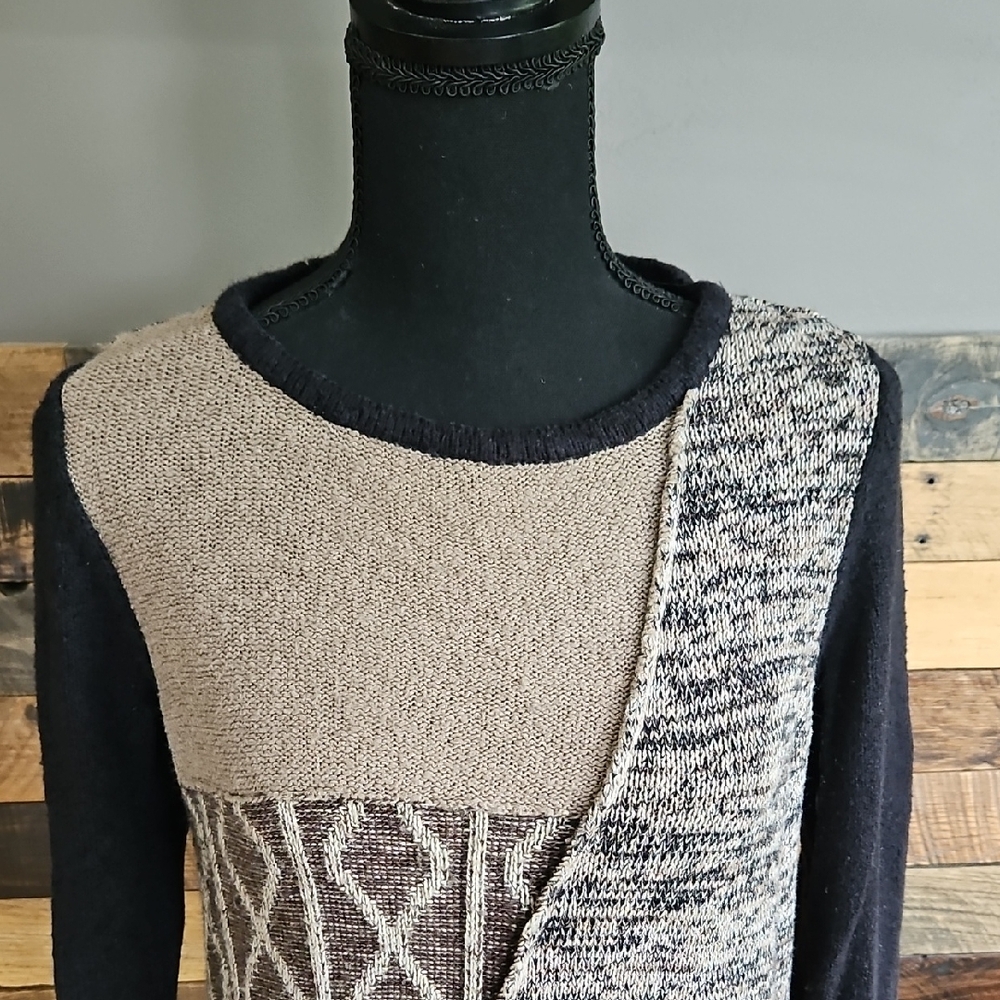 Style & Co. Women's Patchwork Sweater - Black, Gray, Cream - Picture 3 of 9